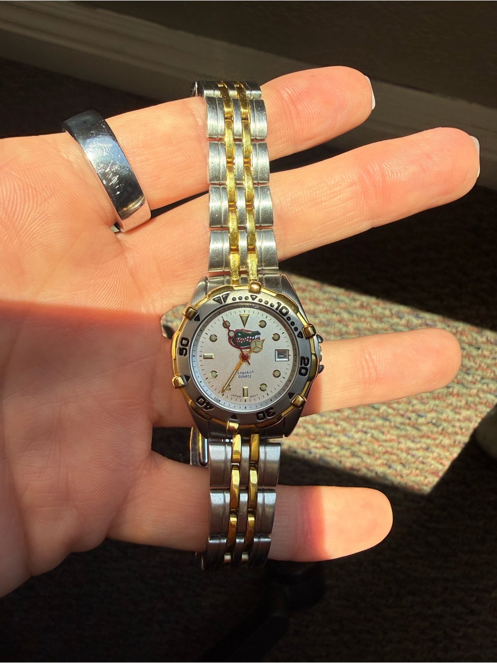 Two-Tone Silver and Gold Women's Bracelet Watch with White Dial